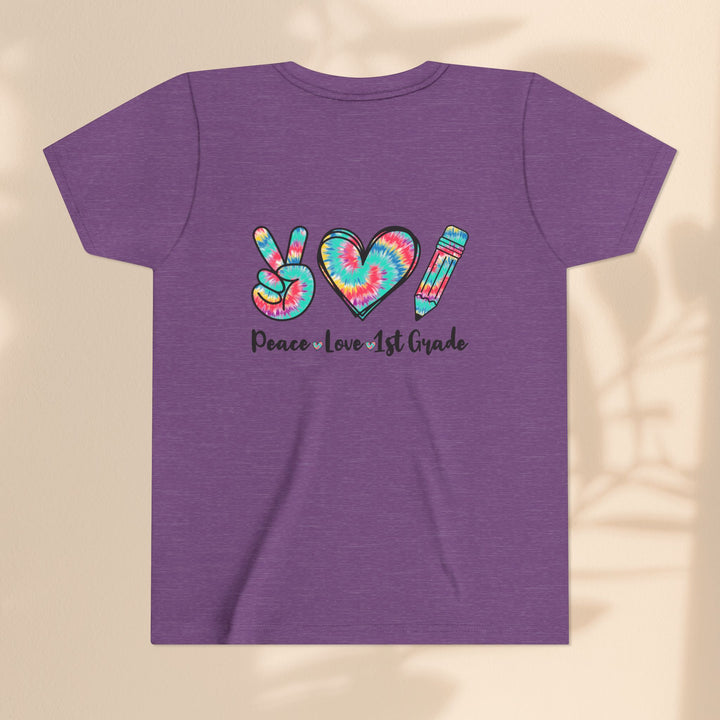 Peace Love 1st Grade Youth Tee, Tie-Dye Kids Shirt, Back to School Outfit, Child's Birthday Gift, Teacher Appreciation Gift