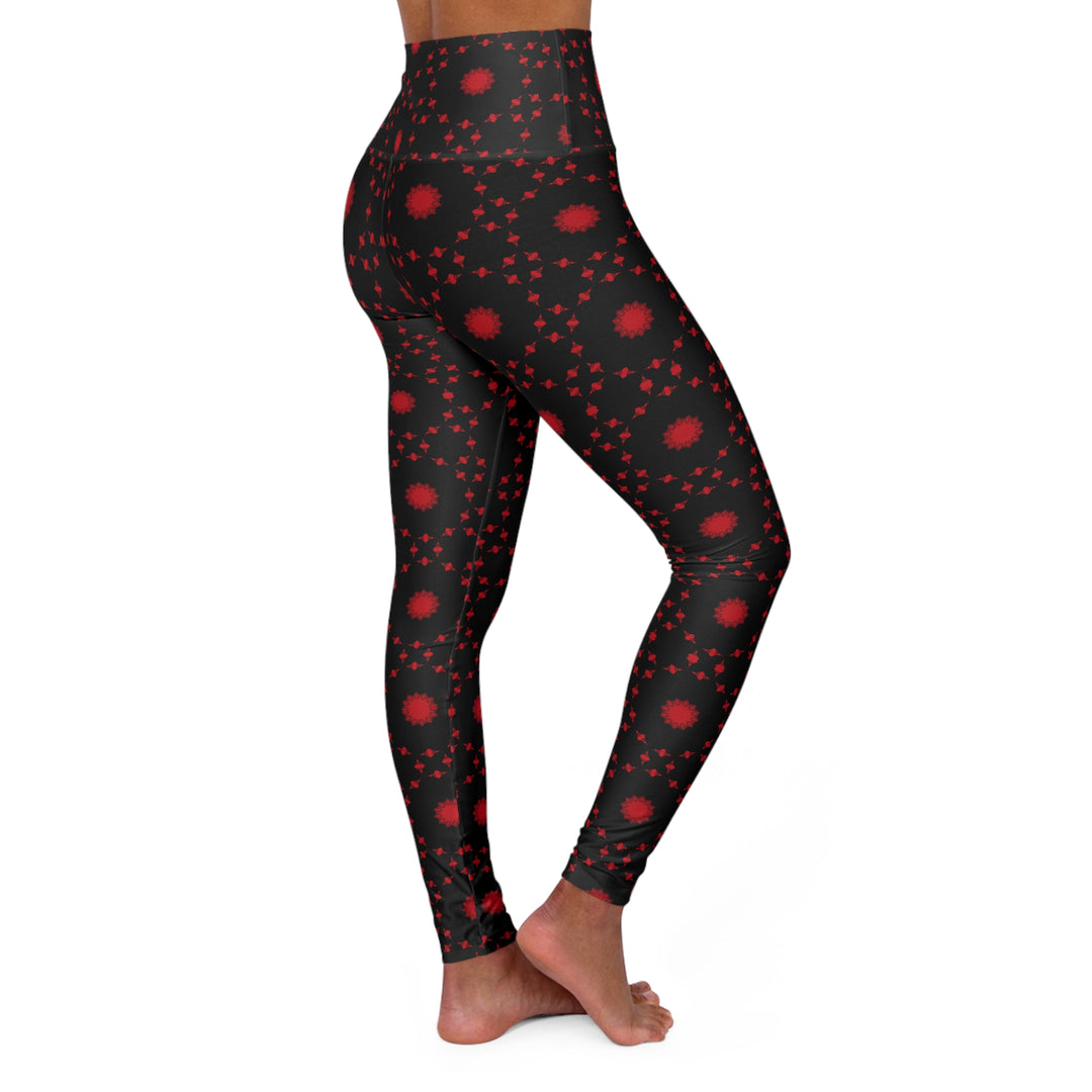 High Waisted Yoga Leggings - Black and Red Stars