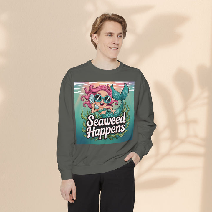 Seaweed Happens Unisex Sweatshirt, Fun Beach Apparel, Ocean Lover Gift, Stylish Casual Wear, Cozy Mermaid Sweatshirt