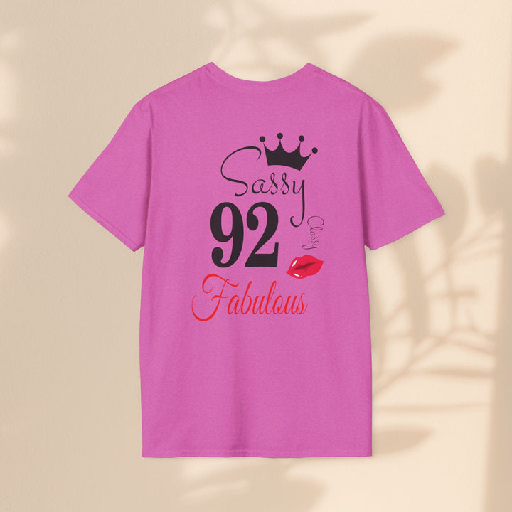 Sassy age 92 Fabulous T-Shirt | Fun Birthday Gift, Trendy Casual Wear, Statement Tee, Women's Fashion, Stylish Graphic Tee