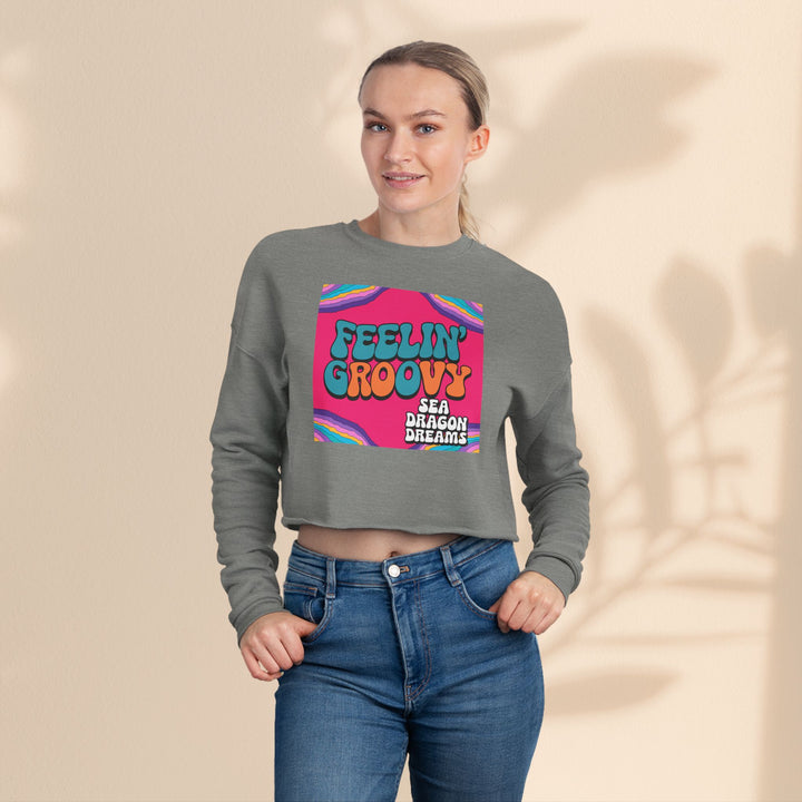 Retro 'Feelin' Groovy' Cropped Sweatshirt for Women - Perfect for Festivals and Chill Vibes