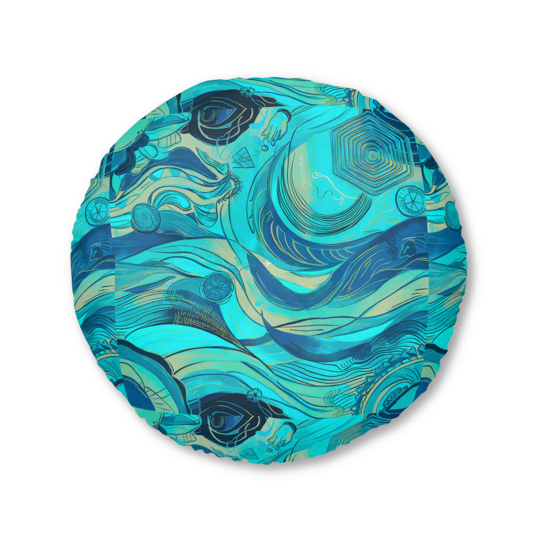 Ocean Waves Tufted Floor Pillow, Round