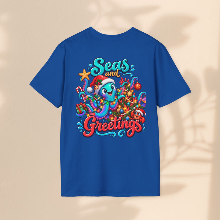 Seas and Greetings T-Shirt – Christmas Octopus Holiday Tee
