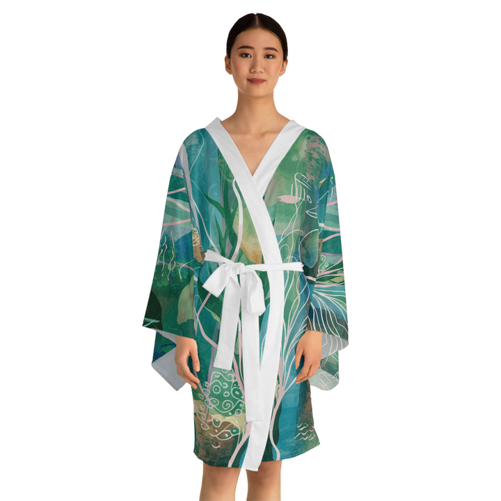 Long Sleeve Kimono Robe - Ocean Seaweed