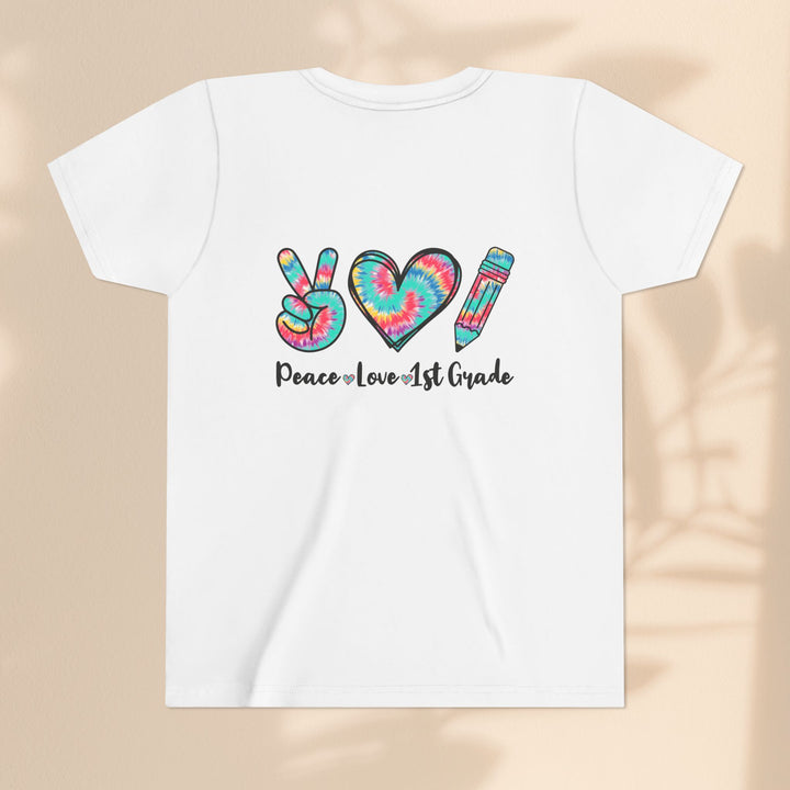 Peace Love 1st Grade Youth Tee, Tie-Dye Kids Shirt, Back to School Outfit, Child's Birthday Gift, Teacher Appreciation Gift