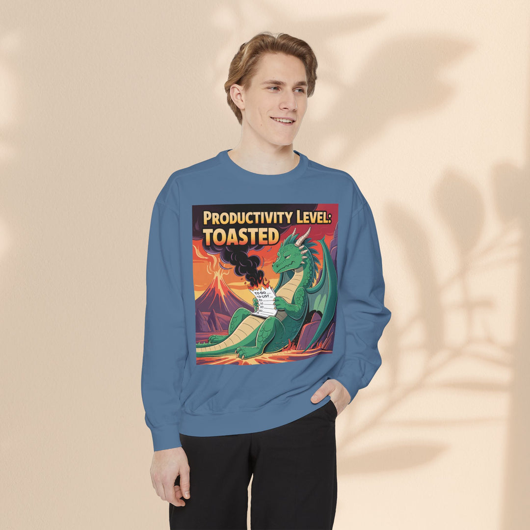 Toasted Productivity Level Dragon Sweatshirt, Cozy Gift, Funny Sweatshirt, Fantasy Apparel, Dragon Lover Clothing, Work From Home Style