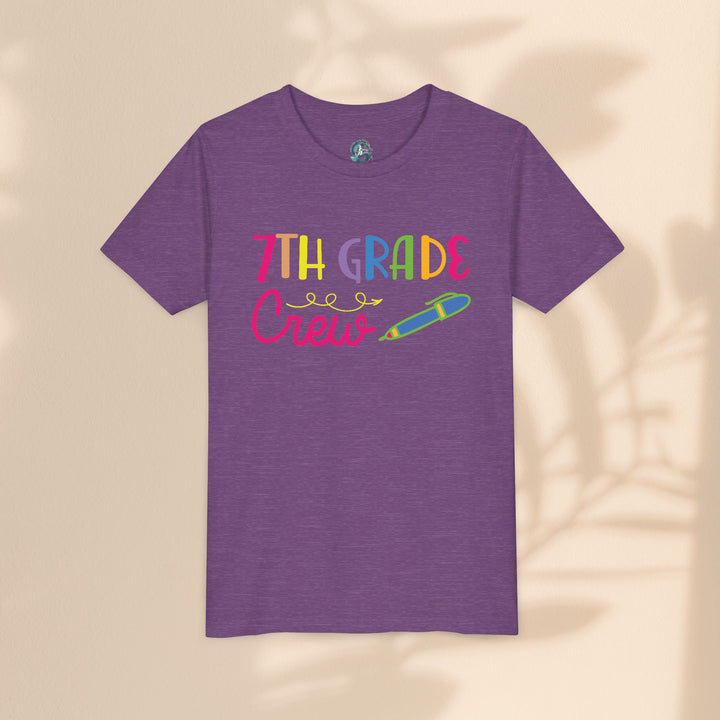 Seventh Grade Crew Tee, Fun School Spirit Shirt, Youth Fashion Top, Back to School Gift, Kids' Team Apparel, Colorful Graphic T-shirt