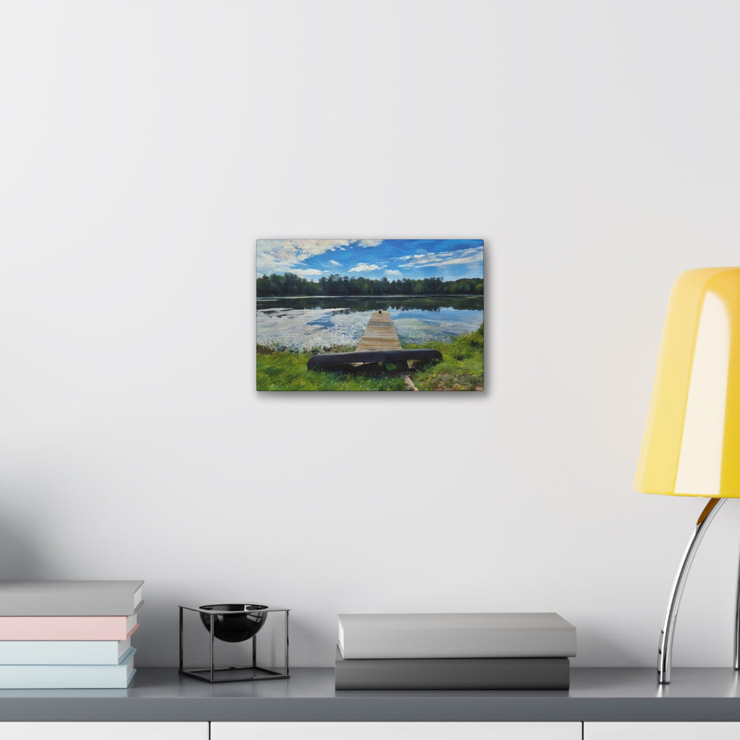 Tranquil Lakeside Dock Scene Canvas Wall Art