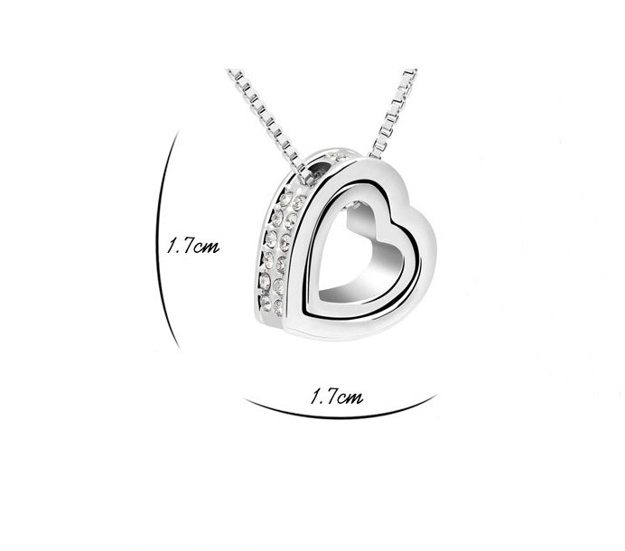 Crystal Double Heart Short Pendant Necklace