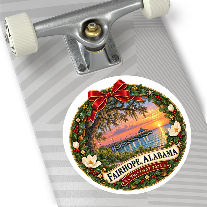 Fairhope Alabama Christmas Wreath Sticker – Holiday Bay Sunset