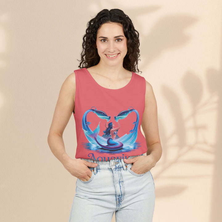Aquarius Unisex Garment-Dyed Tank Top, Zodiac Apparel, Astrology Gift, Summer Outfit, Festival Wear, Birthday Gift