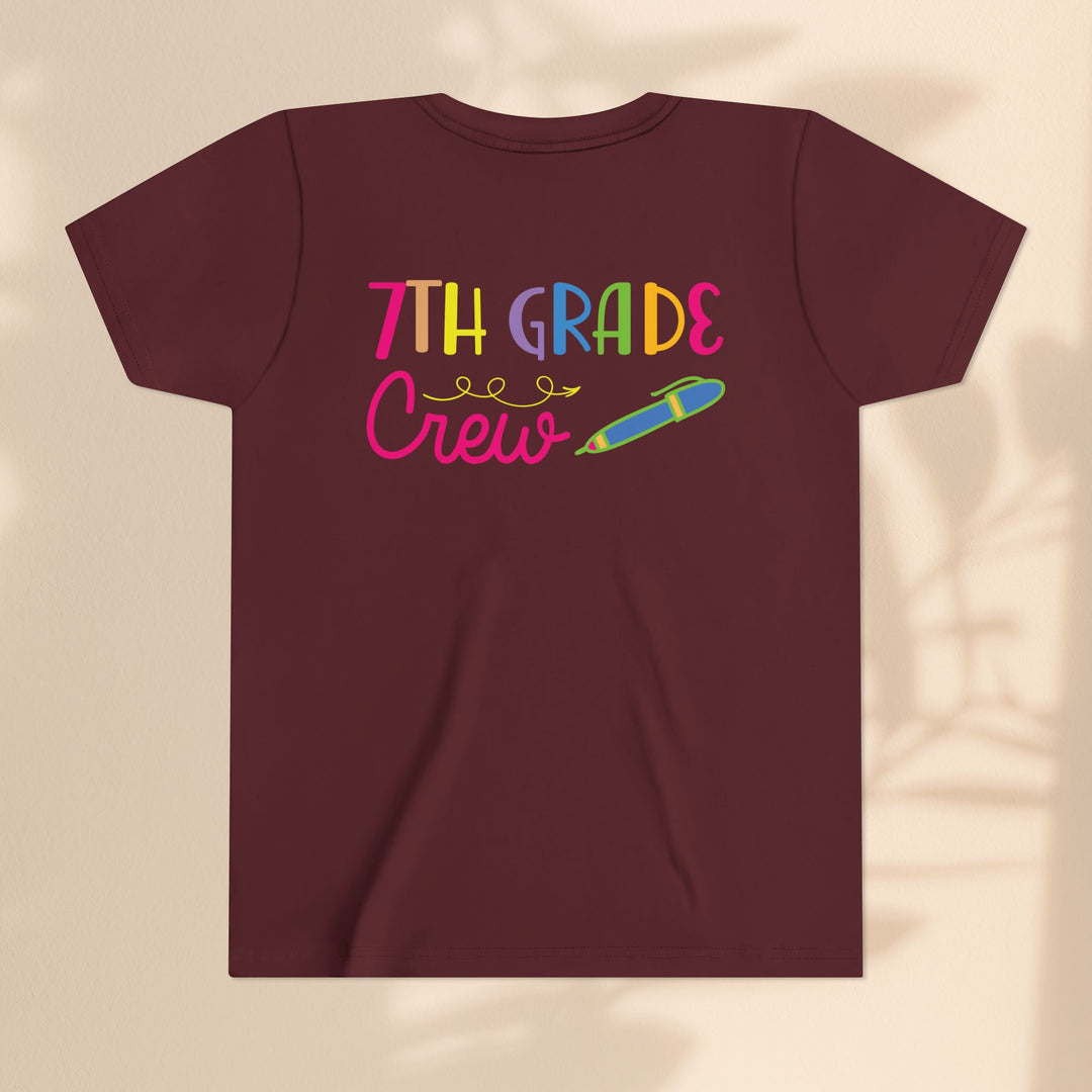 Seventh Grade Crew Tee, Fun School Spirit Shirt, Youth Fashion Top, Back to School Gift, Kids' Team Apparel, Colorful Graphic T-shirt