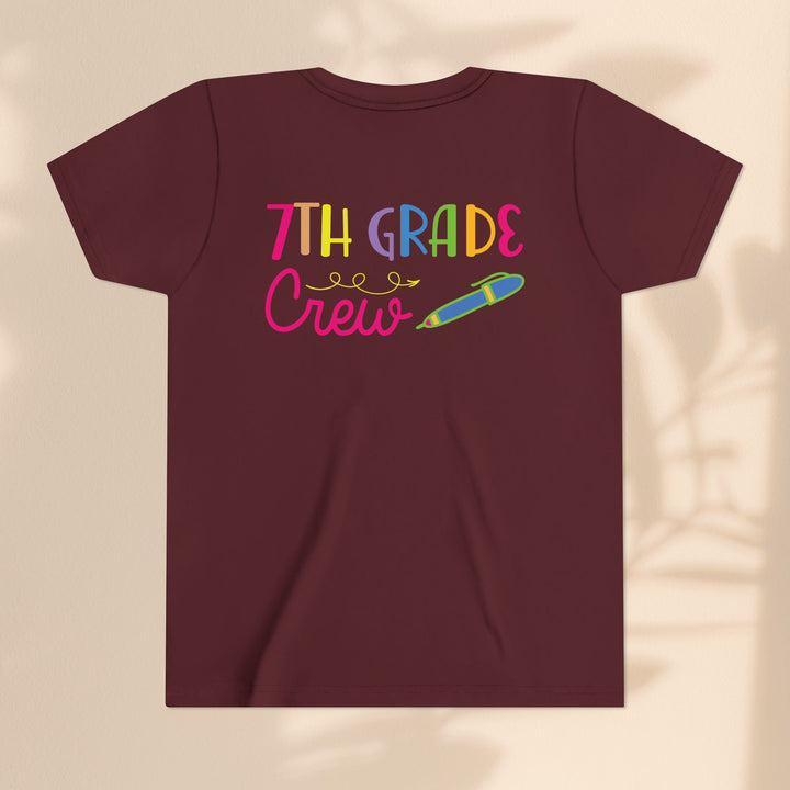 Seventh Grade Crew Tee, Fun School Spirit Shirt, Youth Fashion Top, Back to School Gift, Kids' Team Apparel, Colorful Graphic T-shirt