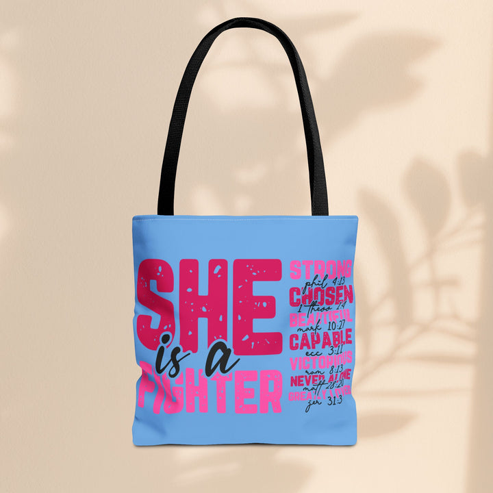 Tote Bag - She Is A Fighter Strong Affirmation Scripture Reference