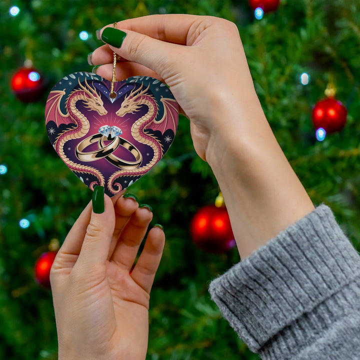 Dragon Wedding Rings Ceramic Ornament
