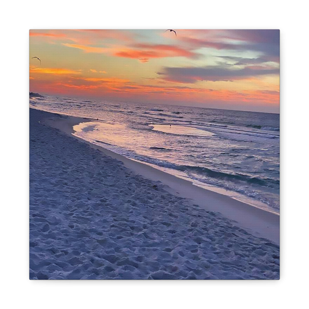 Sunset Beach Matte Stretched Canvas Print