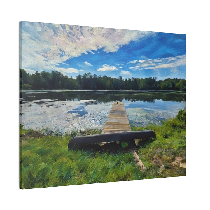 Tranquil Lakeside Dock Scene Canvas Wall Art