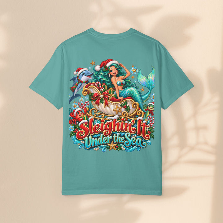 Mermaid Christmas T-Shirt – Sleighin’ It Under the Sea Holiday Tee
