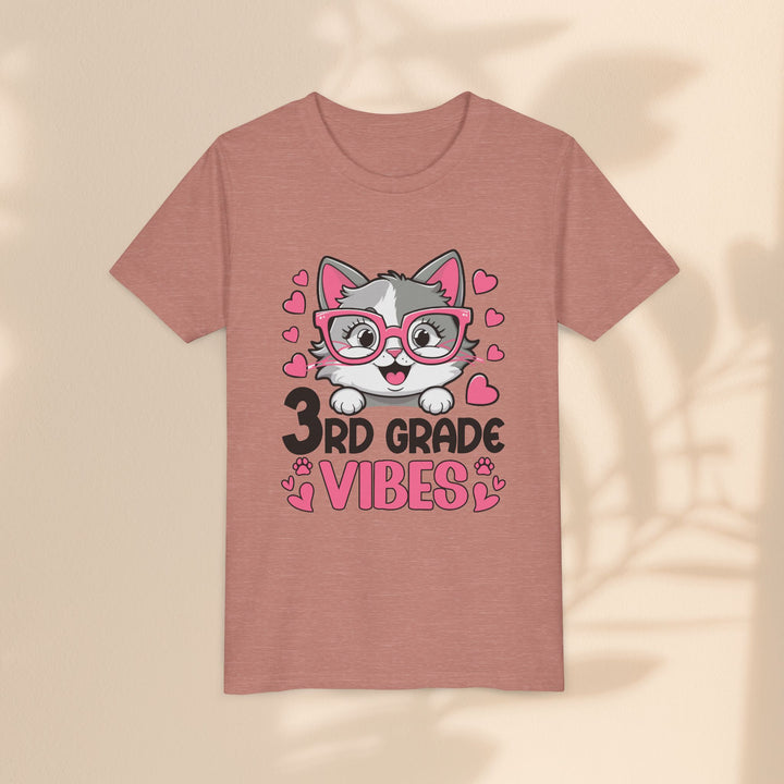 Cute 3rd Grade Vibes Youth Tee, Back to School T-Shirt, Cat Lover Apparel, Kids Shirt, Birthday Gift for Girls