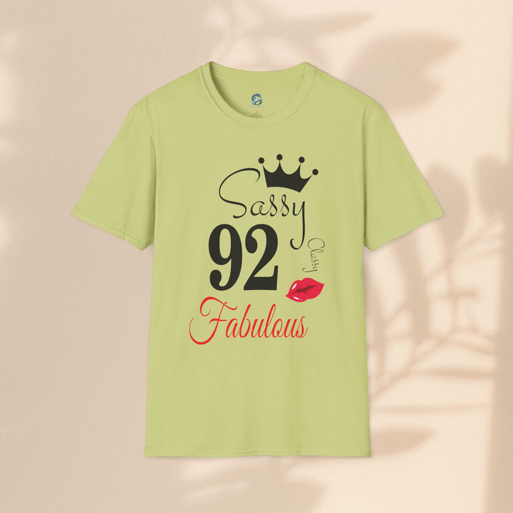 Sassy age 92 Fabulous T-Shirt | Fun Birthday Gift, Trendy Casual Wear, Statement Tee, Women's Fashion, Stylish Graphic Tee