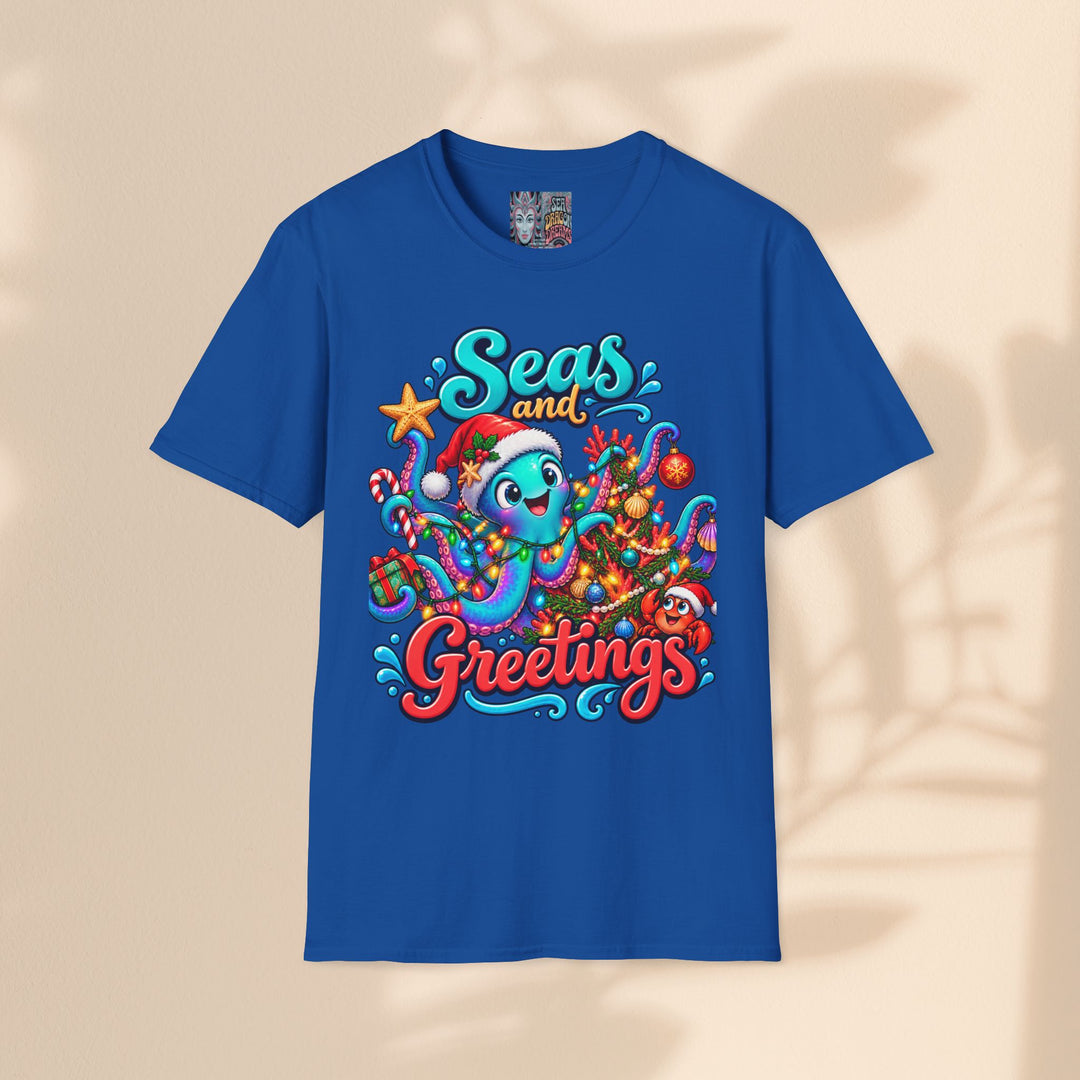 Seas and Greetings T-Shirt – Christmas Octopus Holiday Tee