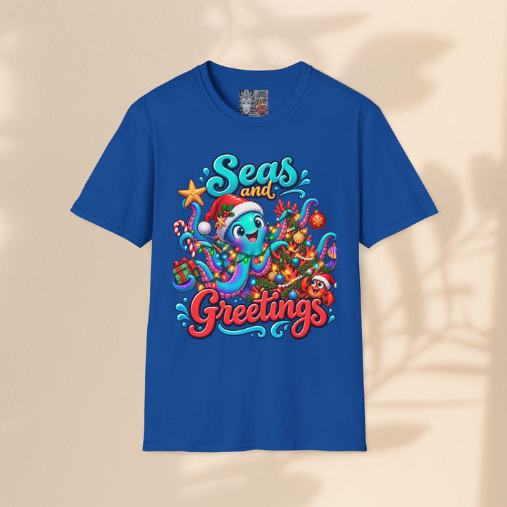 Seas and Greetings T-Shirt – Christmas Octopus Holiday Tee