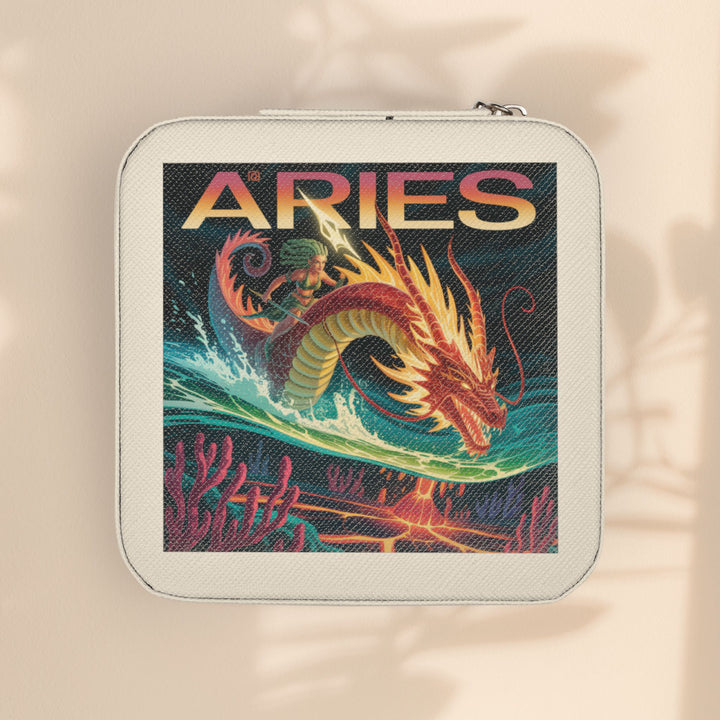 Aries Zodiac Jewelry Travel Case — Compact Astrological Ring & Earring Organizer