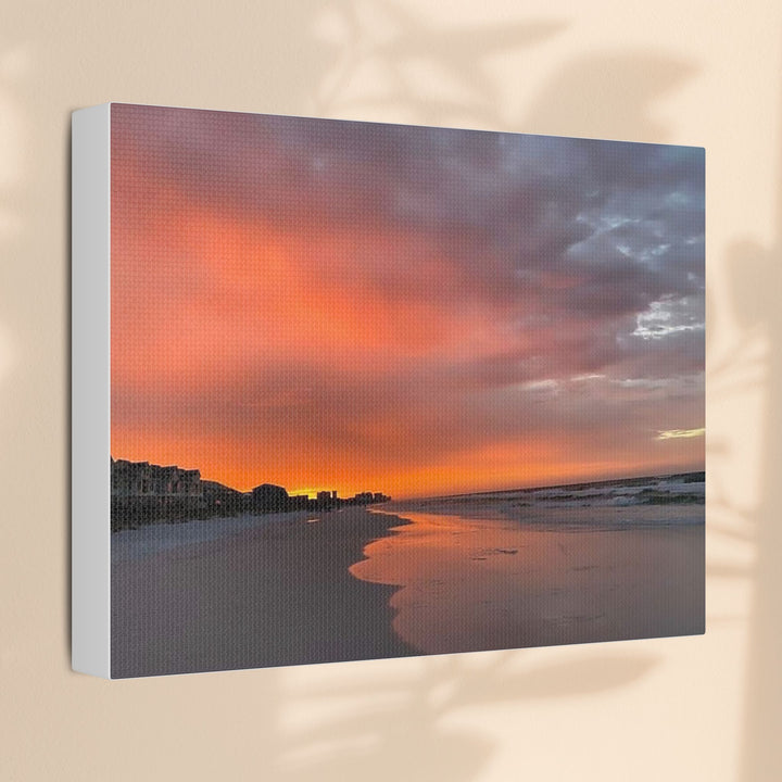 Sunset Beach Satin Stretched Canvas Wall Art