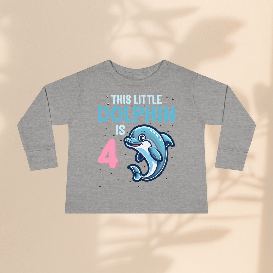 Dolphin Birthday Tee for 4-Year-Olds, Cute Dolphin Birthday Tee for Kids, Toddler Long Sleeve, 4th Birthday Gift, Ocean-Themed Shirt