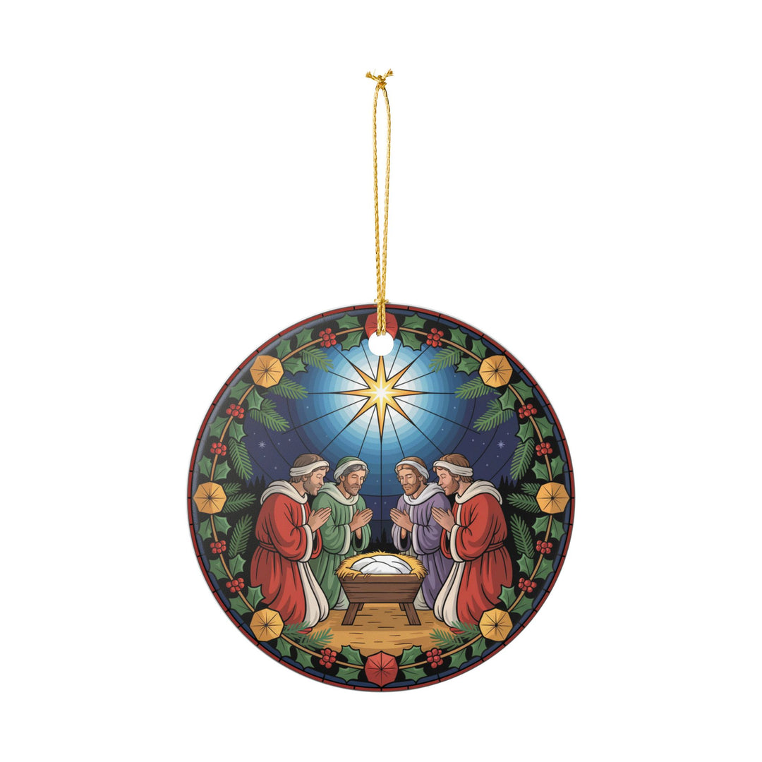 Manger Ceramic Christmas Ornament – Nativity Scene Tree Decoration & Religious Holiday Keepsake