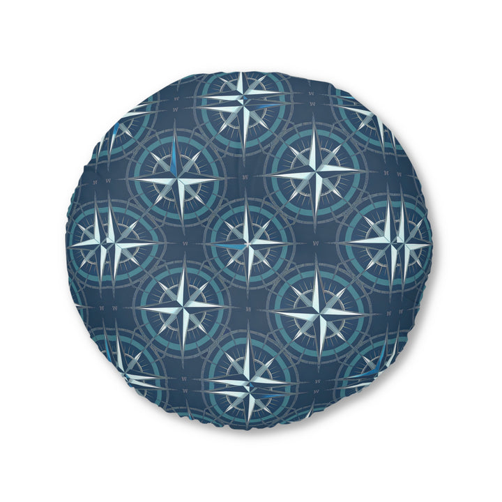 Compass Tufted Floor Pillow, Round