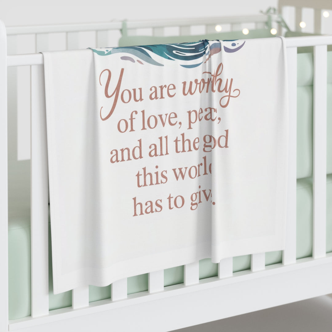 Whimsical Whale Baby Swaddle Blanket - You Are Worthy - Soft & Cozy Newborn Wrap for Baby Shower Gifts