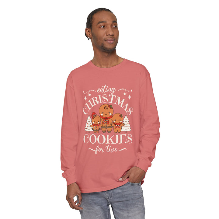 Unisex Garment-dyed Long Sleeve T-Shirt - Eating Christmas Cookies For Two