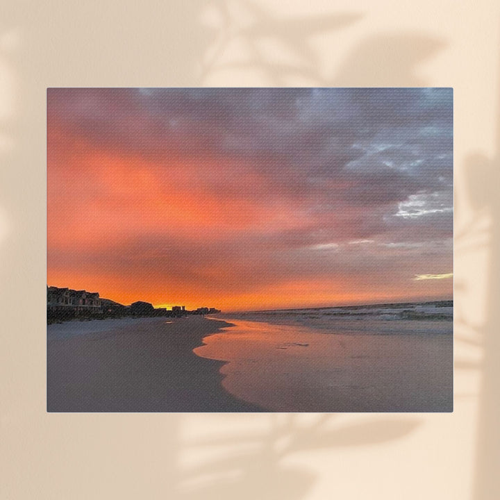 Sunset Beach Satin Stretched Canvas Wall Art