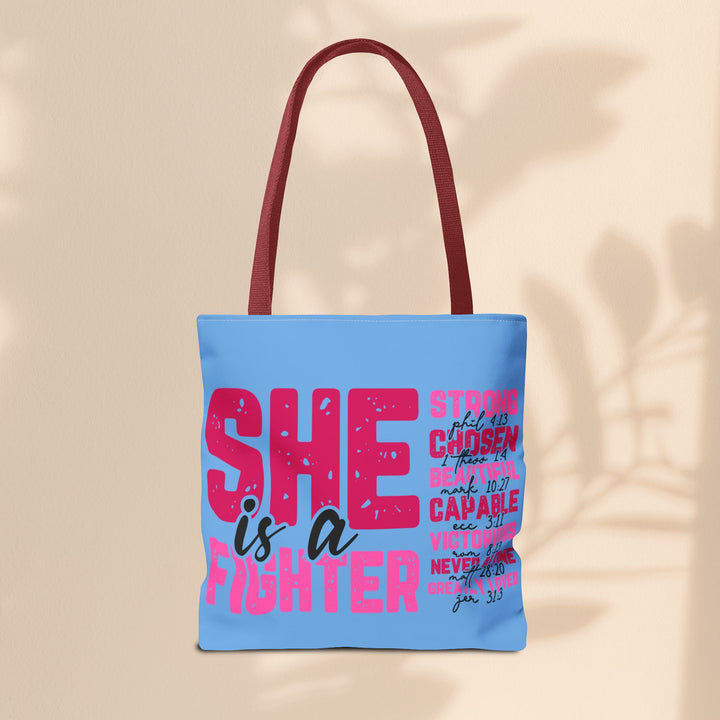 Tote Bag - She Is A Fighter Strong Affirmation Scripture Reference