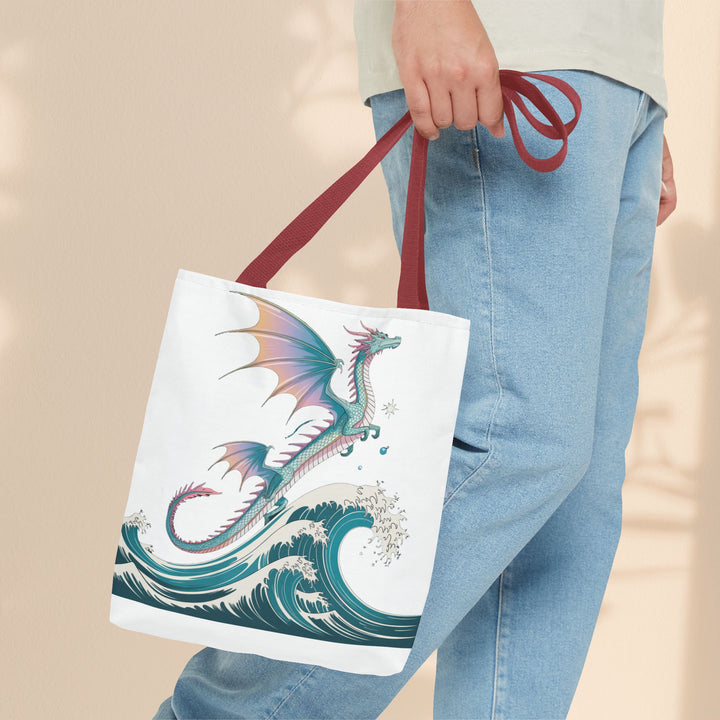Dragons and Waves AOP Tote Bag, Ocean Life, Fantasy Art, Dragon Lovers Gift, Eco-Friendly Shopping Bag, Unique Design