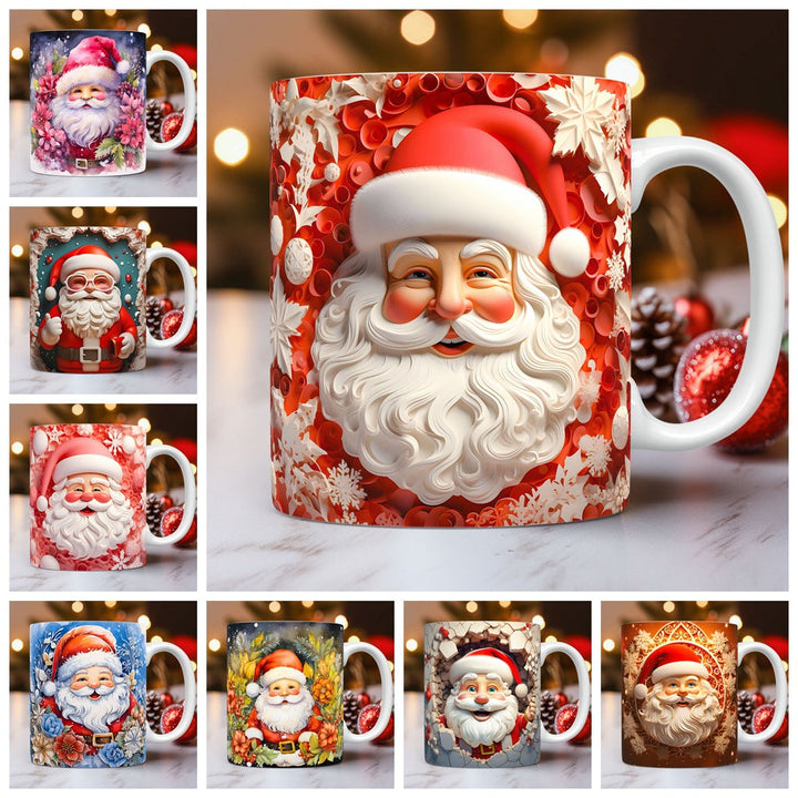 3D Christmas Ceramic Mug – Santa and Snowman Designs