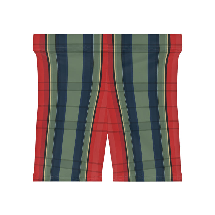 Retro Green & Red Plaid Stripe Biker Shorts — Plaid Stripe AOP