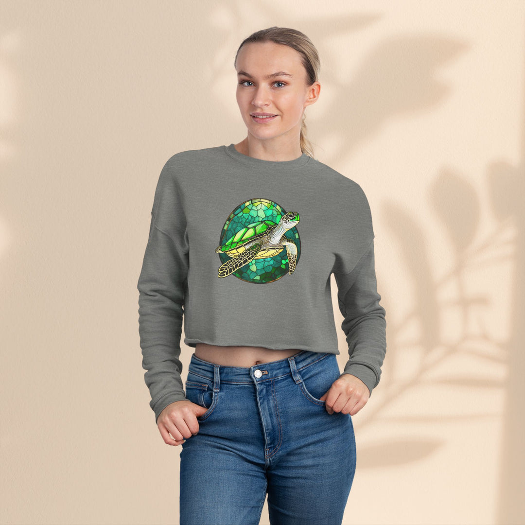 Eco-Friendly Women's Cropped Sweatshirt with Sea Turtle Design | Perfect for Nature Lovers