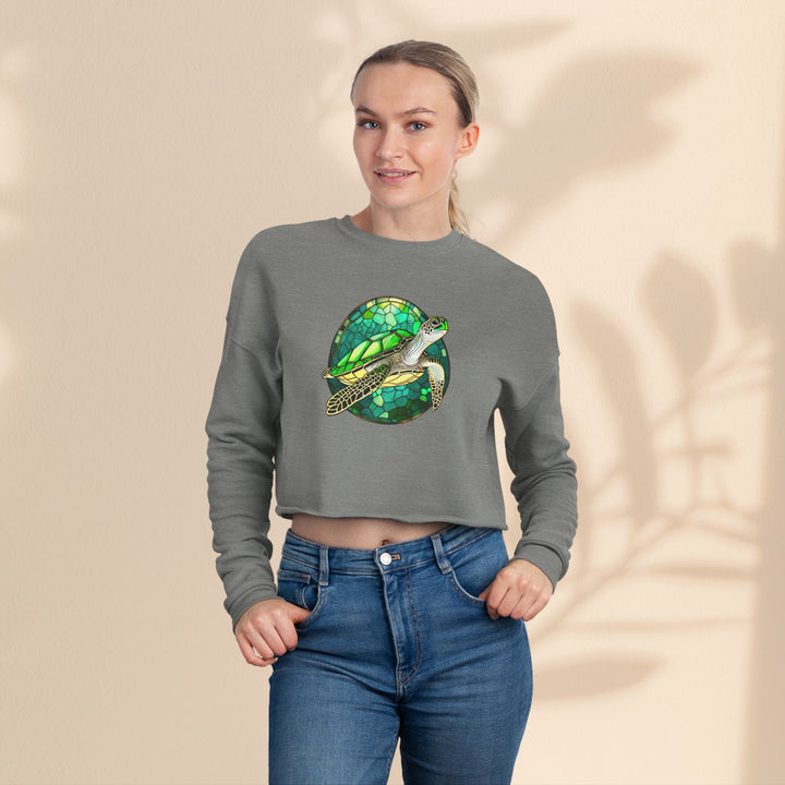Eco-Friendly Women's Cropped Sweatshirt with Sea Turtle Design | Perfect for Nature Lovers