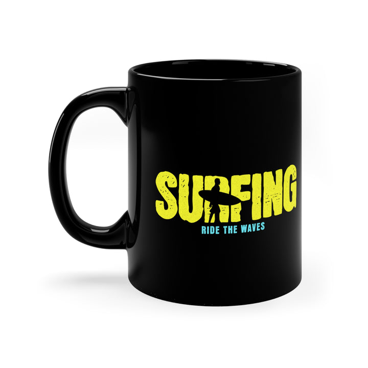 Black Coffee Mug, 11oz - Surfing