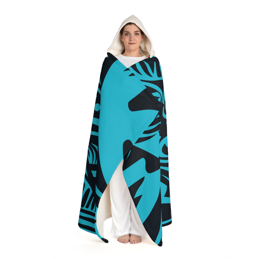 Hooded Sherpa Fleece Blanket - Blue Tribal