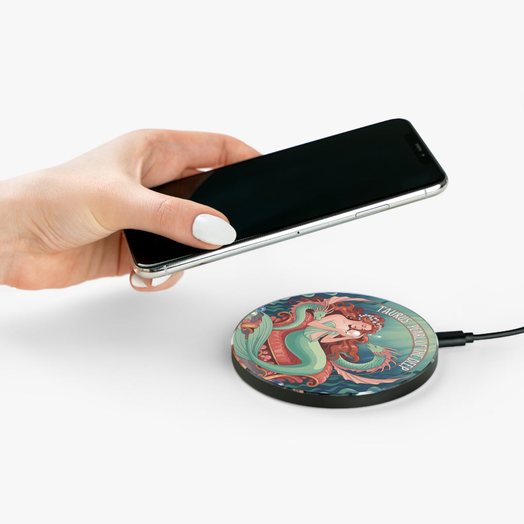 Mermaid Taurus Wireless Charger, Taurus Gift, Astrology Decor, Celestial Phone Charger, Unique Desk Accessory