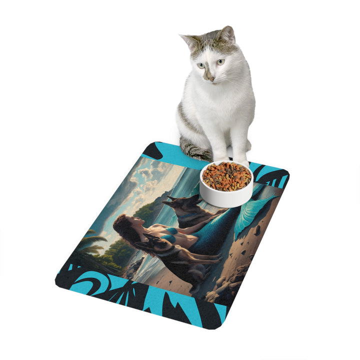 Pet Food Mat (12x18) - Mermaid with German Shepherds