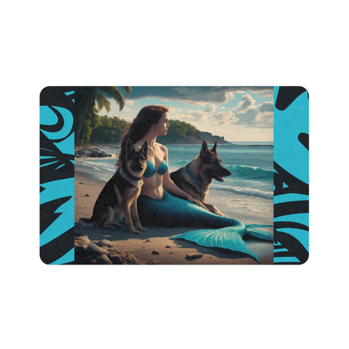 Pet Food Mat (12x18) - Mermaid with German Shepherds