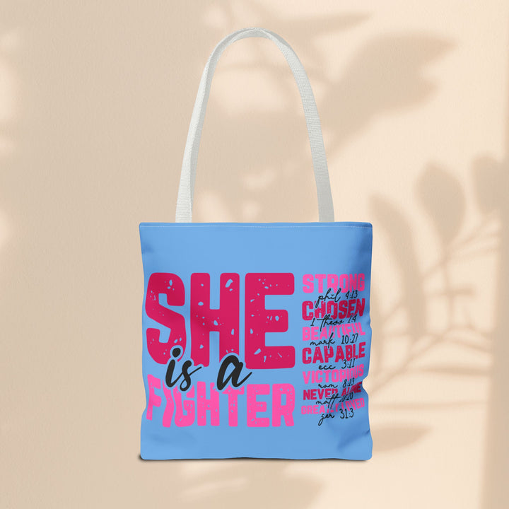 Tote Bag - She Is A Fighter Strong Affirmation Scripture Reference