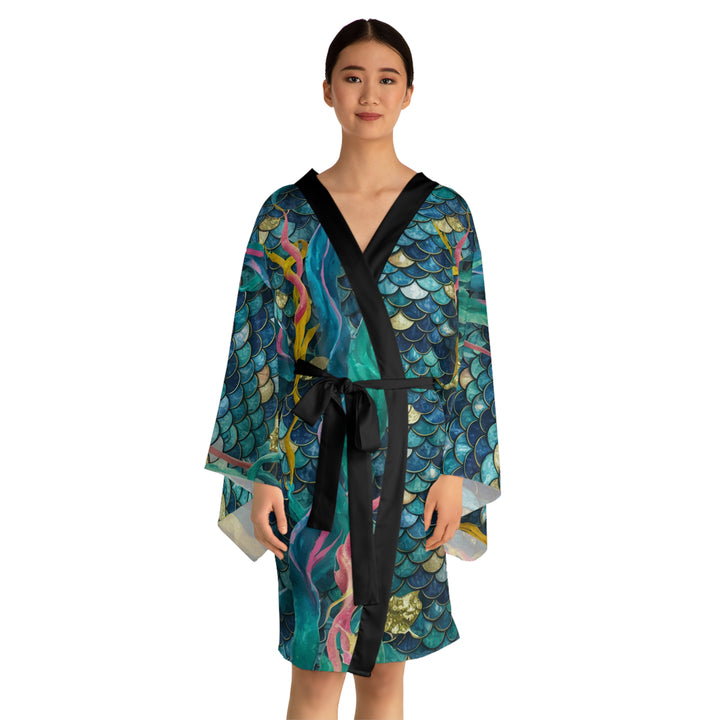 Long Sleeve Kimono Robe (AOP) - Mermaid Scale Party