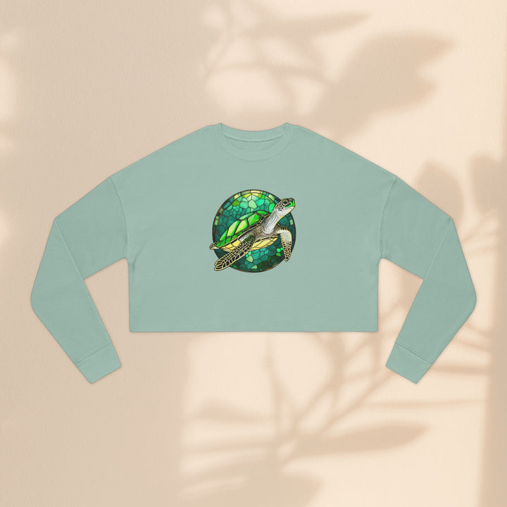 Eco-Friendly Women's Cropped Sweatshirt with Sea Turtle Design | Perfect for Nature Lovers