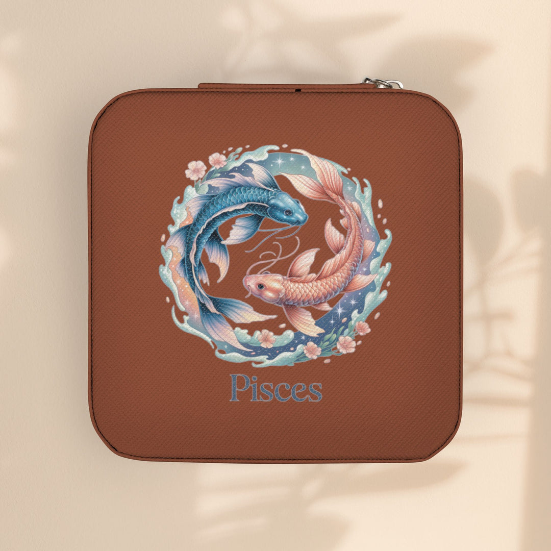 Pisces Zodiac Jewelry Travel Case — Compact Pink Ring & Earring Organizer
