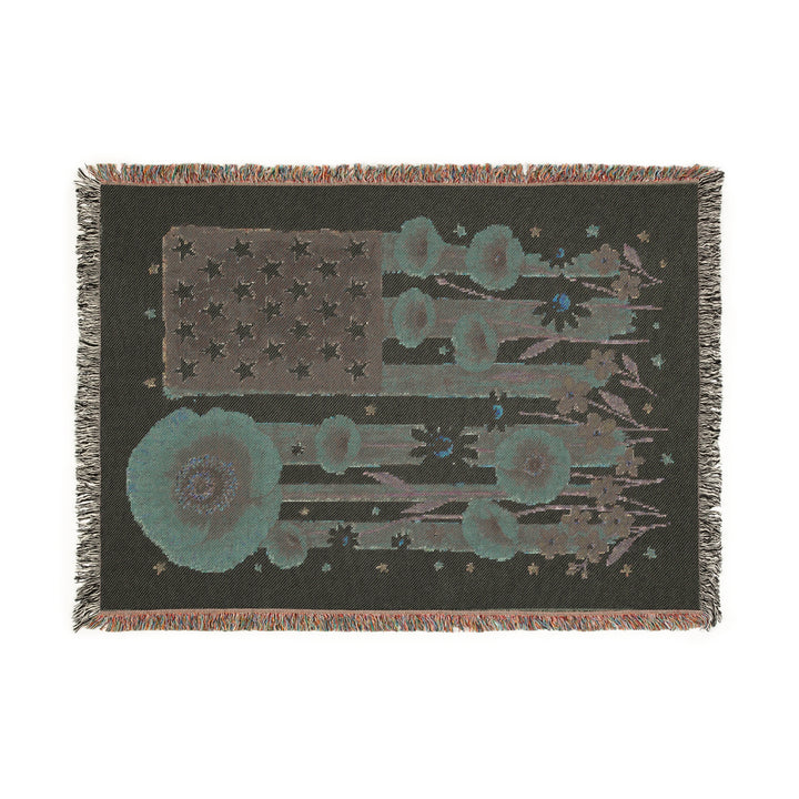 Patriotic Flowers Woven Blanket – Cozy Americana Throw, USA Flag Décor, Independence Day, Memorial Day & Veteran Gift